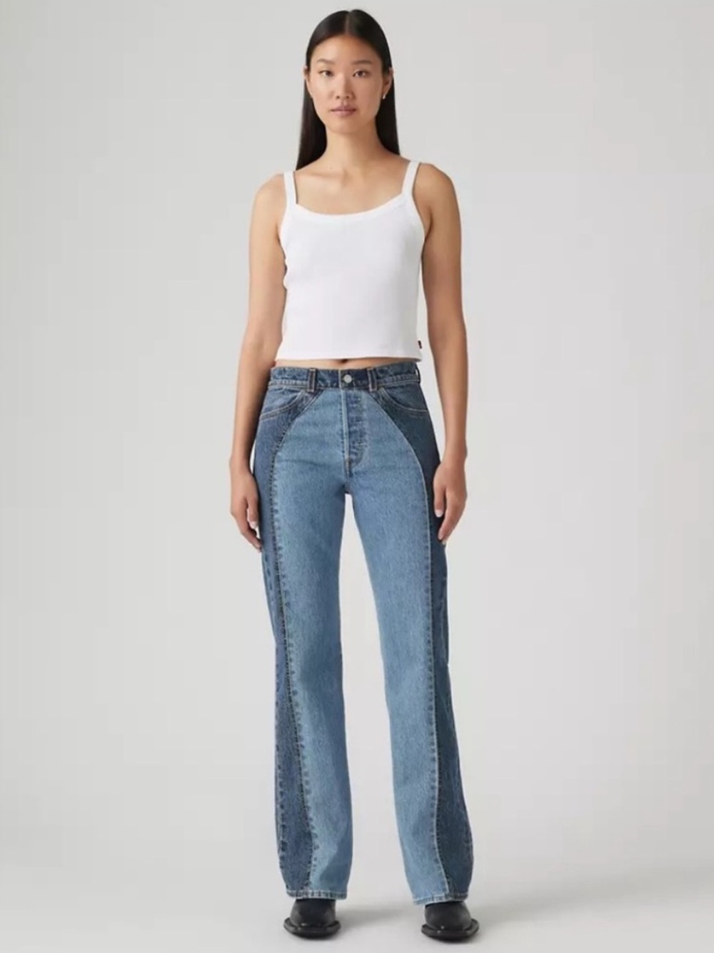 New Levi’s Wedgie Bootcut Western Two-Tone Curved Panel Jeans Colorblock 27/32